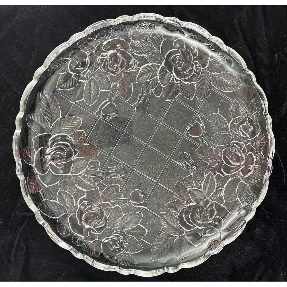 Studio Nova Crystal Pink Rose Clear Platter Glass Round 14